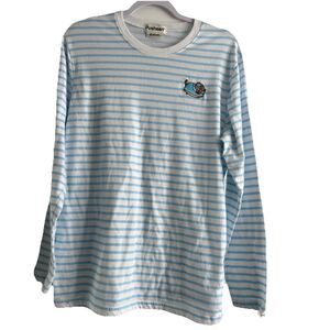 Pusheen Top Women Med Blue White Stripes Long Sleeve Tee Embroidered Culture Fly